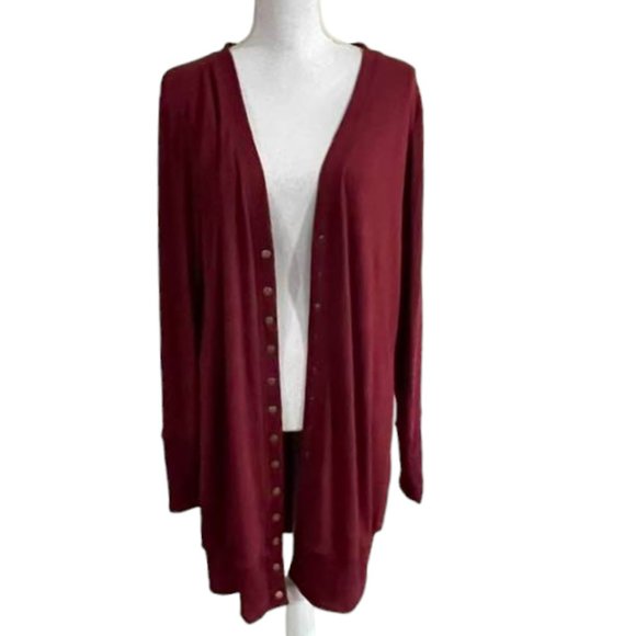 Soft Long Burgundy Cardigan Sweater w/ Snaps 2XL - Picture 7 of 14